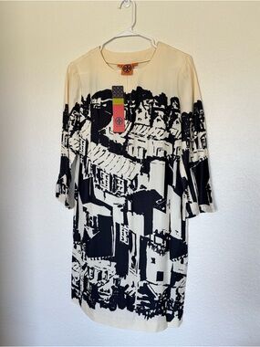 NWT Tory Burch 100% Silk Tunic Dress Village Print Size 8